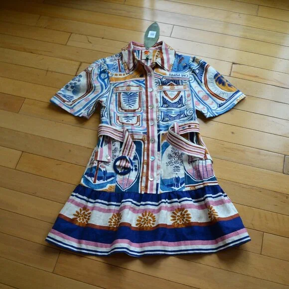 chinese dress ladies Cream Cerrado Stamps Short Sleeve Mini Dress – FARM Rio main image 1